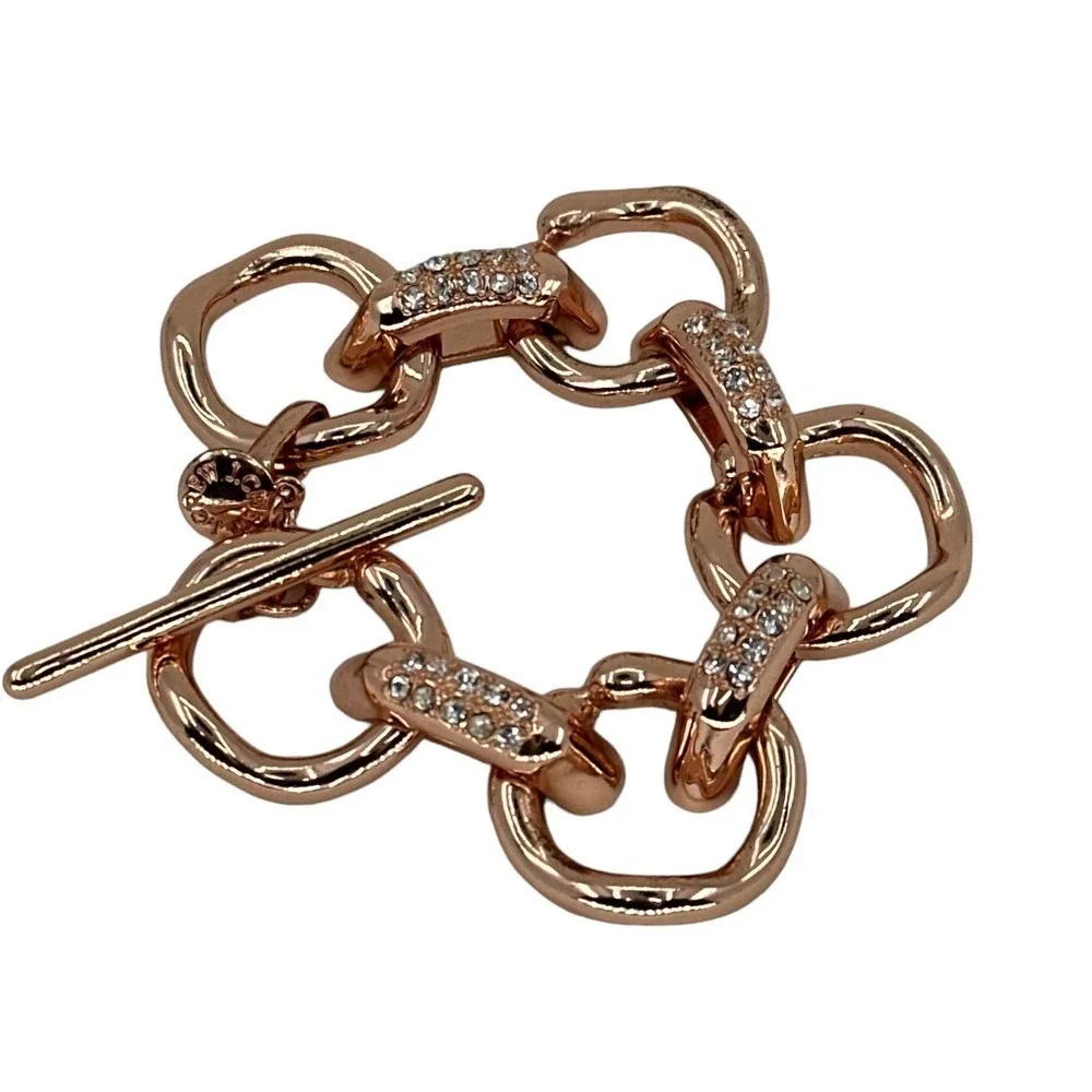 J. Crew Chunky Chain Rhinestones Spacer Rose Gold Toggle Clasp Link Bracelet